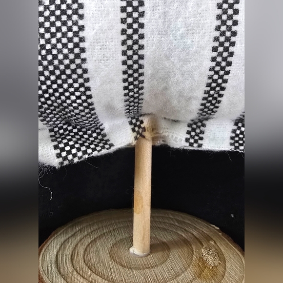 Set of 2 Handmade Plush Black & White Flannel Ticking Christmas Trees - Picture 6 of 7